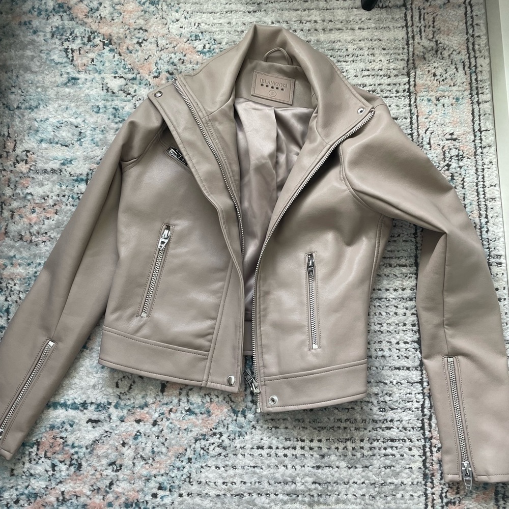 Blank nyc faux leather cream tan Moto jacket